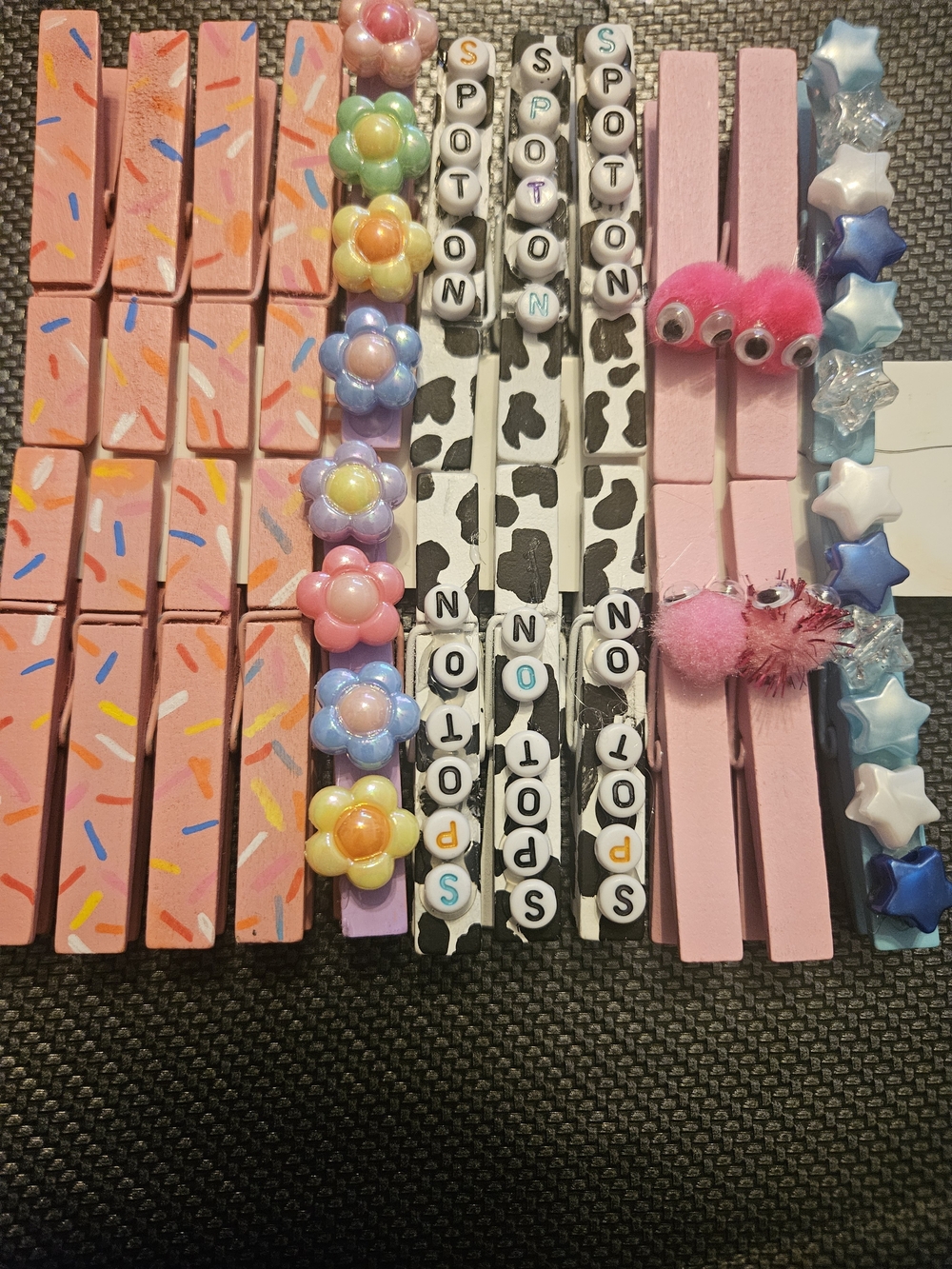 Assorted Decorative Clothespin Set - Pastel Flower, Cow Print & Star Accents